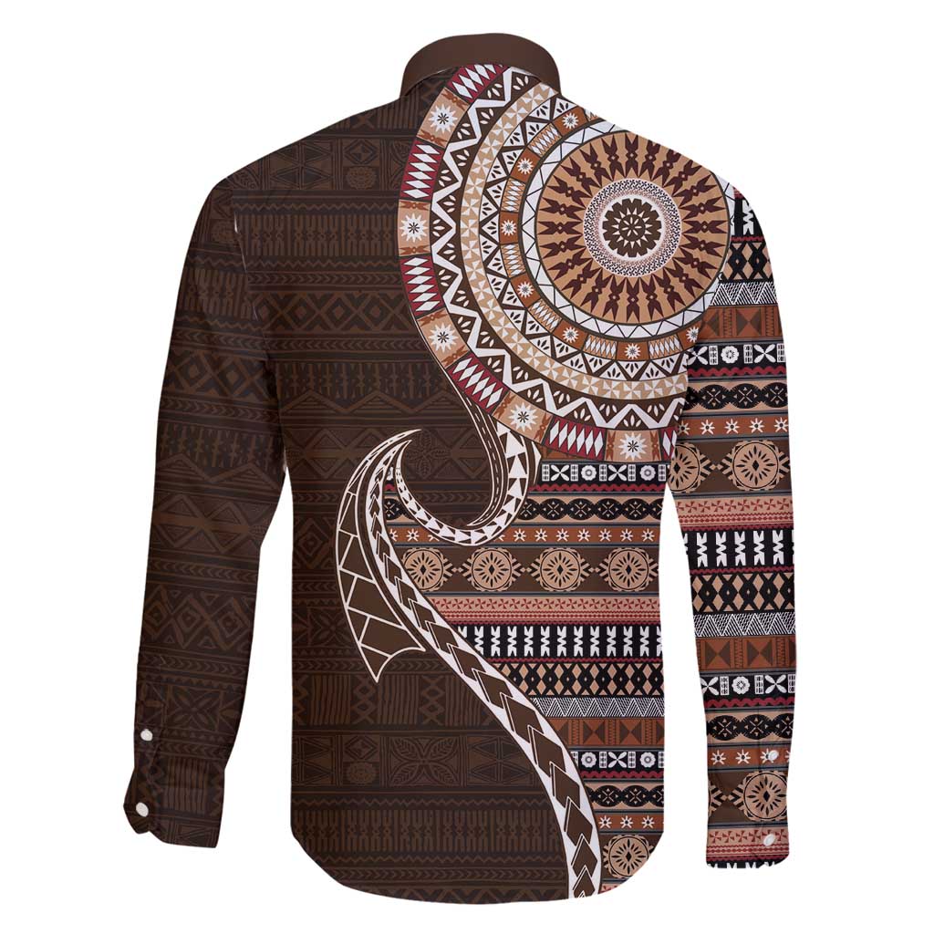 Fijian Masi Tribal Tattoos Art Pattern Family Matching Tank Maxi Dress and Hawaiian Shirt Brown Color Half Style - Polynesian Pride