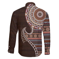 Fijian Masi Tribal Tattoos Art Pattern Family Matching Tank Maxi Dress and Hawaiian Shirt Brown Color Half Style - Polynesian Pride