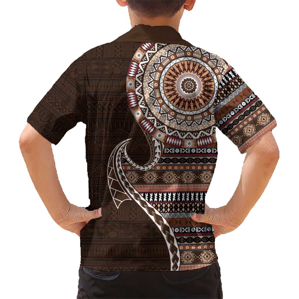 Fijian Masi Tribal Tattoos Art Pattern Hawaiian Shirt Brown Color Half Style - Polynesian Pride