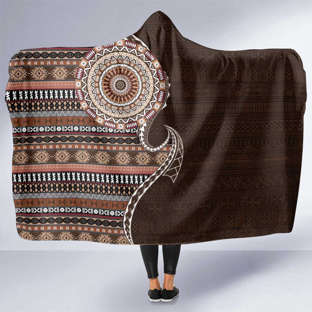 Fijian Masi Tribal Tattoos Art Pattern Hooded Blanket Brown Color Half Style LT03 One Size Brown - Polynesian Pride