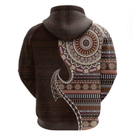 Fijian Masi Tribal Tattoos Art Pattern Hoodie Brown Color Half Style - Polynesian Pride