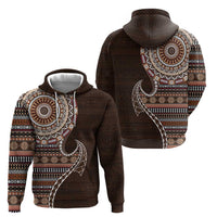 Fijian Masi Tribal Tattoos Art Pattern Hoodie Brown Color Half Style - Polynesian Pride