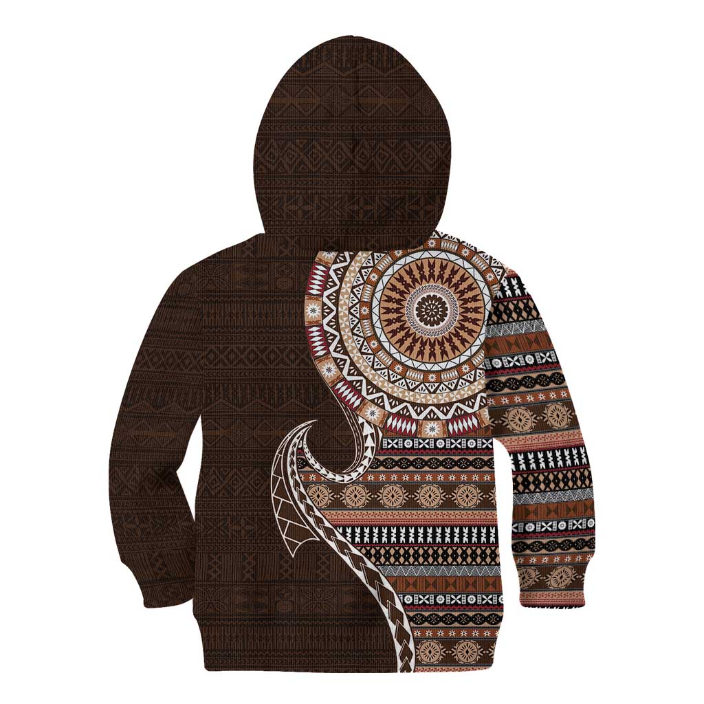 Fijian Masi Tribal Tattoos Art Pattern Kid Hoodie Brown Color Half Style - Polynesian Pride