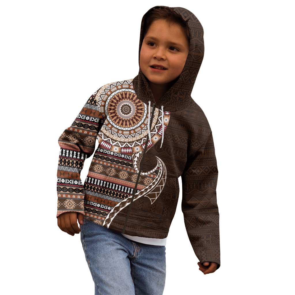 Fijian Masi Tribal Tattoos Art Pattern Kid Hoodie Brown Color Half Style - Polynesian Pride