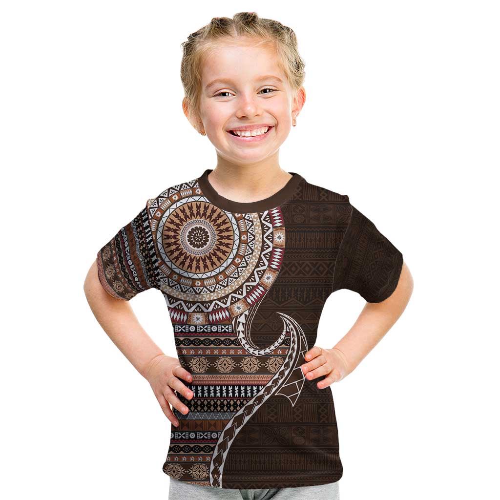 Fijian Masi Tribal Tattoos Art Pattern Kid T Shirt Brown Color Half Style - Polynesian Pride