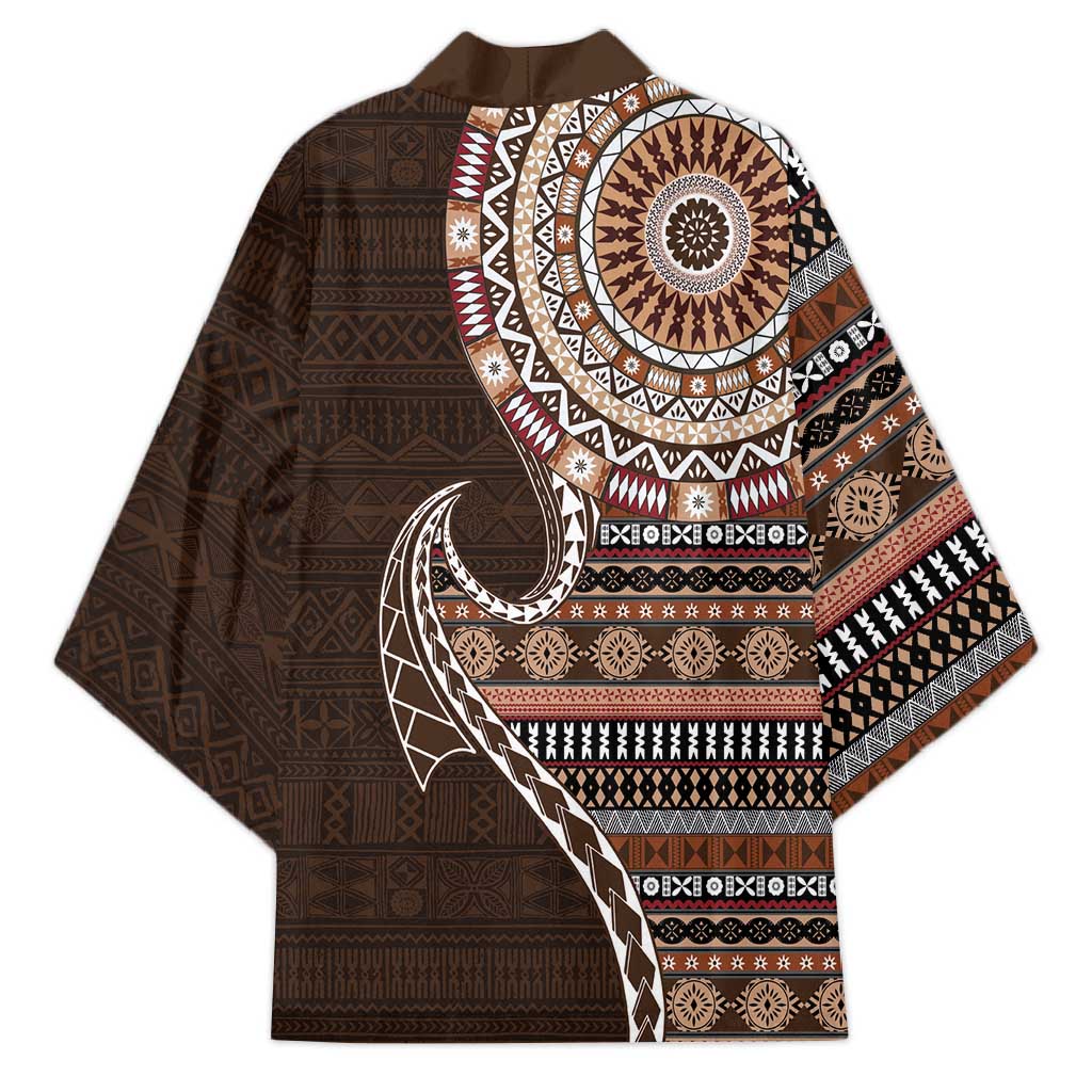Fijian Masi Tribal Tattoos Art Pattern Kimono Brown Color Half Style - Polynesian Pride