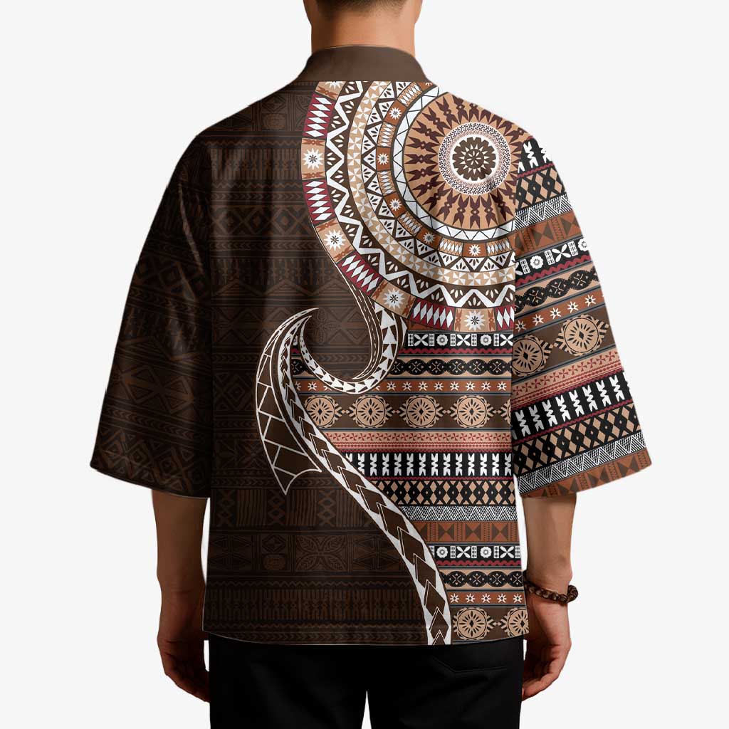 Fijian Masi Tribal Tattoos Art Pattern Kimono Brown Color Half Style - Polynesian Pride