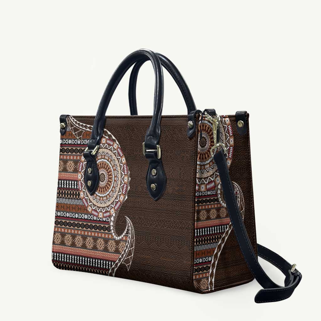 Fijian Masi Tribal Tattoos Art Pattern Leather Bag Brown Color Half Style - Polynesian Pride