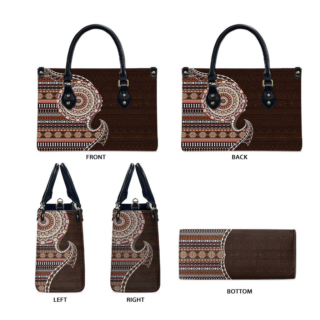 Fijian Masi Tribal Tattoos Art Pattern Leather Bag Brown Color Half Style - Polynesian Pride