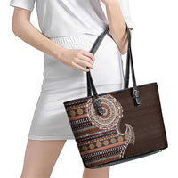 Fijian Masi Tribal Tattoos Art Pattern Leather Tote Bag Brown Color Half Style - Polynesian Pride