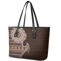 Fijian Masi Tribal Tattoos Art Pattern Leather Tote Bag Brown Color Half Style - Polynesian Pride