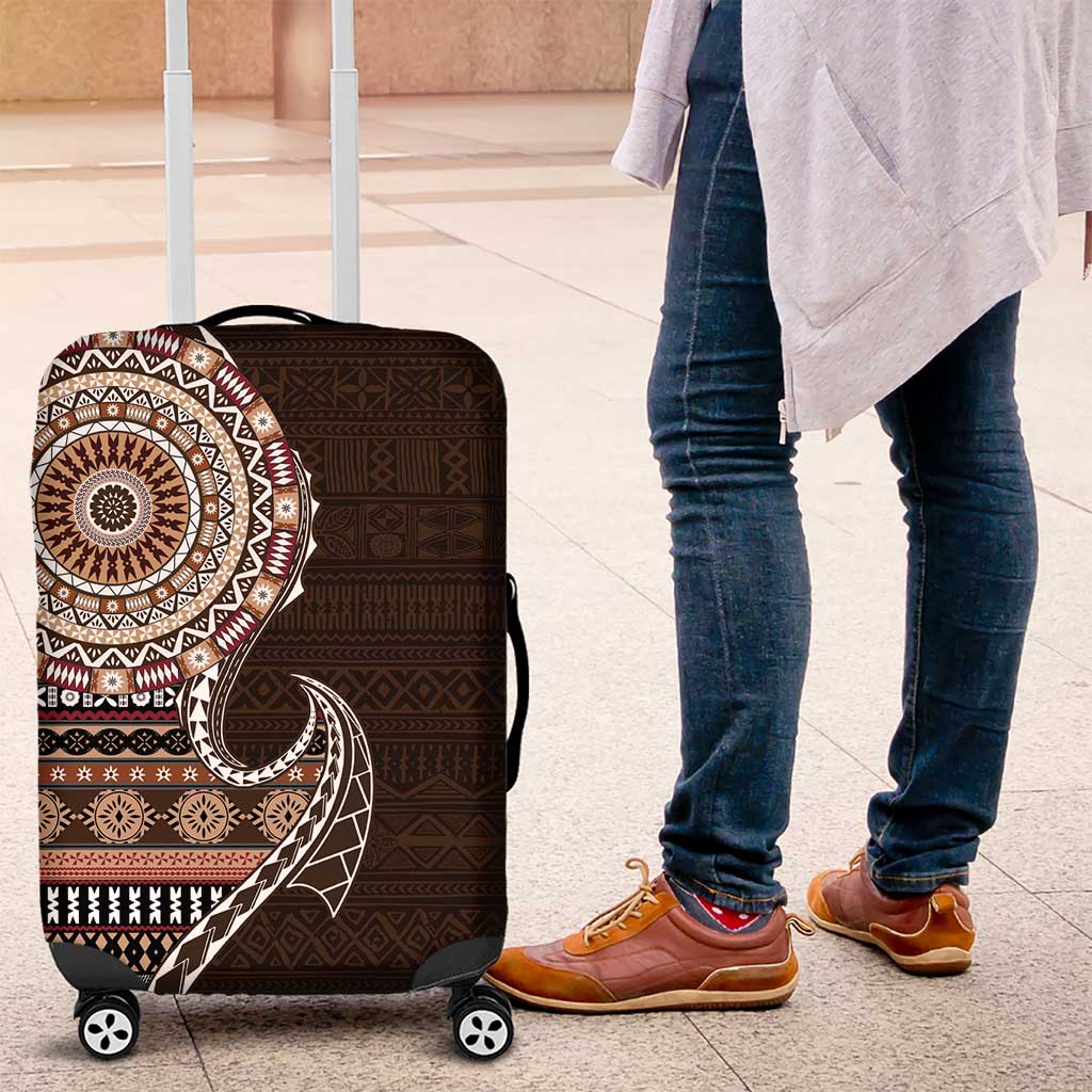Fijian Masi Tribal Tattoos Art Pattern Luggage Cover Brown Color Half Style - Polynesian Pride