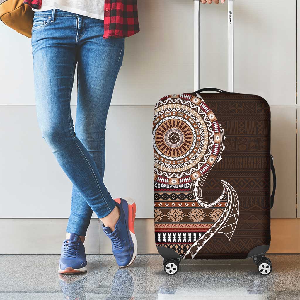 Fijian Masi Tribal Tattoos Art Pattern Luggage Cover Brown Color Half Style - Polynesian Pride