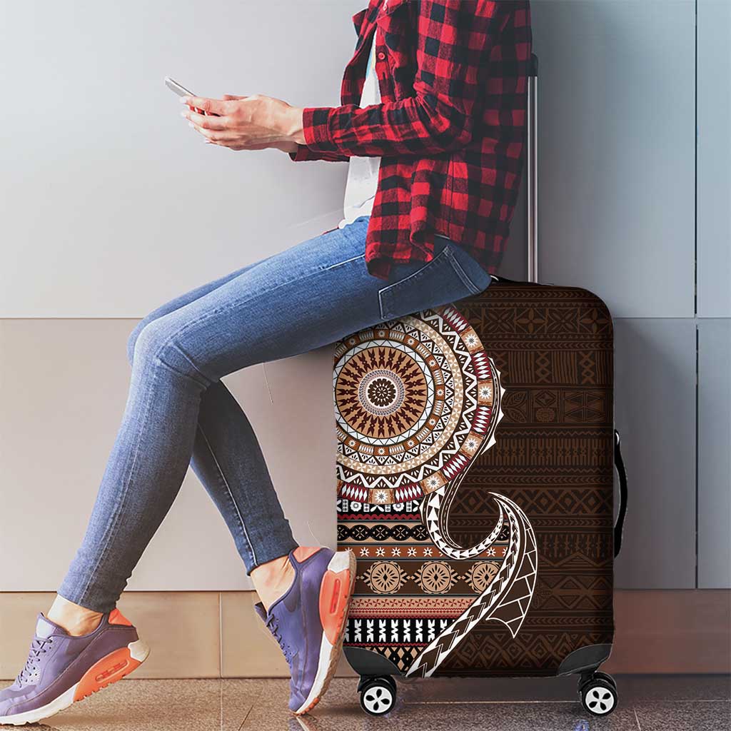 Fijian Masi Tribal Tattoos Art Pattern Luggage Cover Brown Color Half Style - Polynesian Pride