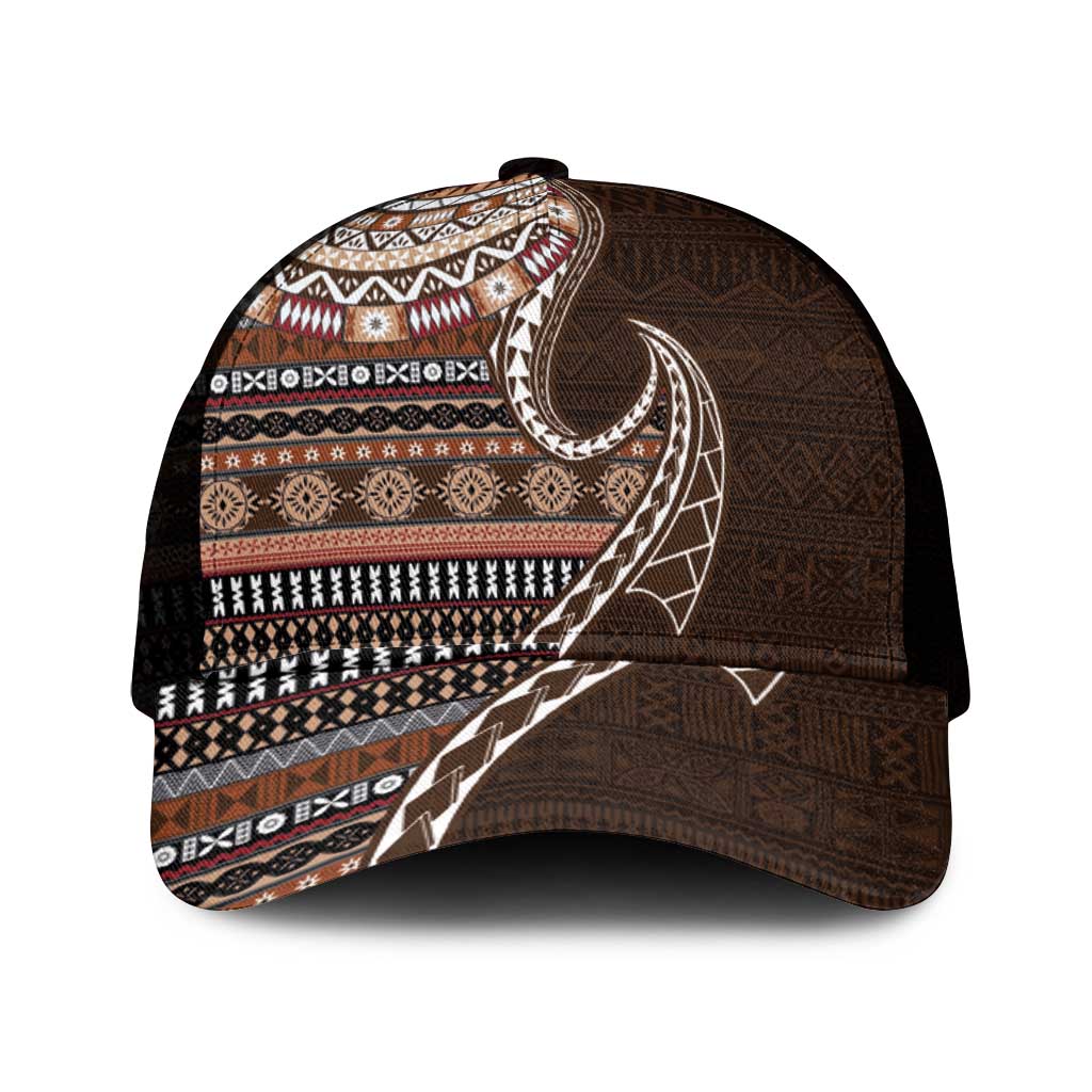 Fijian Masi Tribal Tattoos Art Pattern Mesh Trucker Cap Brown Color Half Style - Polynesian Pride
