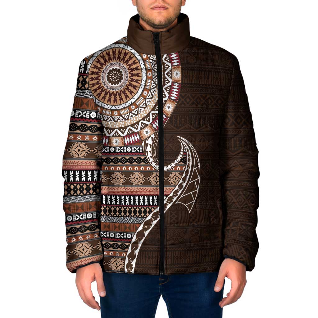 Fijian Masi Tribal Tattoos Art Pattern Padded Jacket Brown Color Half Style LT03 Brown - Polynesian Pride