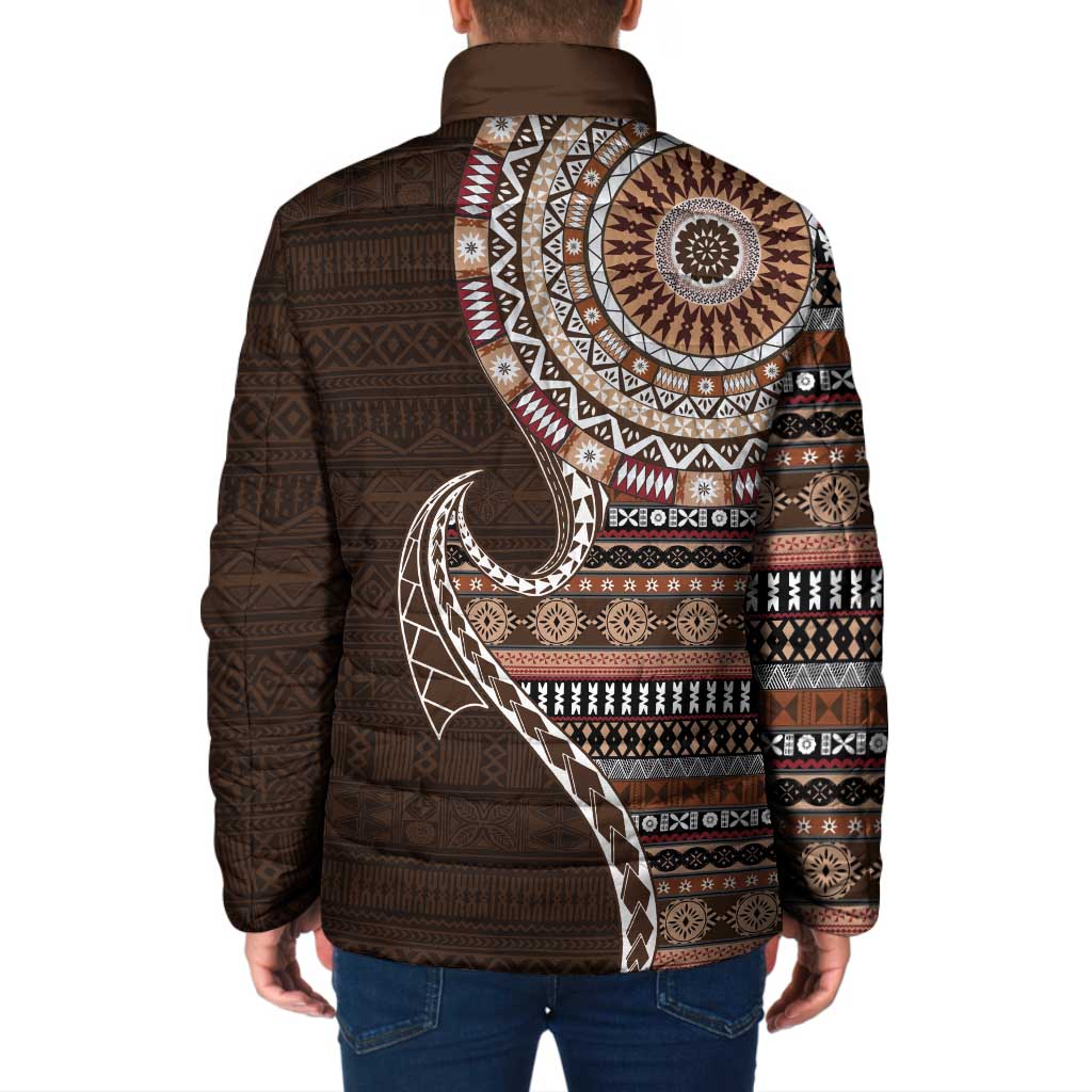 Fijian Masi Tribal Tattoos Art Pattern Padded Jacket Brown Color Half Style LT03 - Polynesian Pride