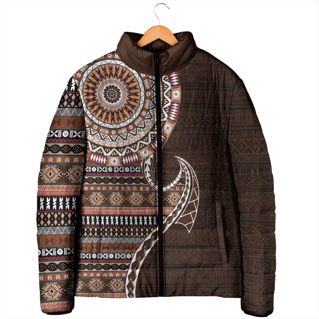 Fijian Masi Tribal Tattoos Art Pattern Padded Jacket Brown Color Half Style LT03 - Polynesian Pride