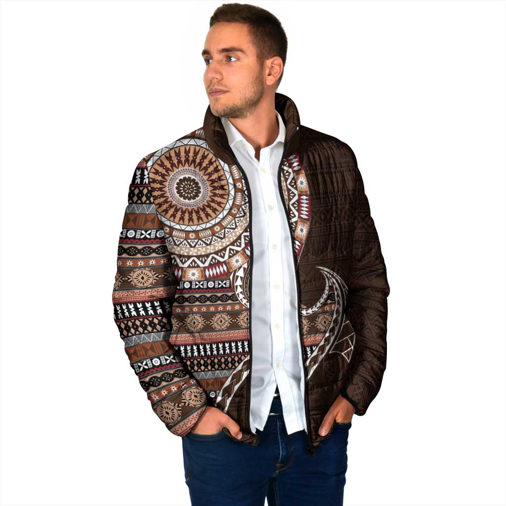 Fijian Masi Tribal Tattoos Art Pattern Padded Jacket Brown Color Half Style LT03 - Polynesian Pride