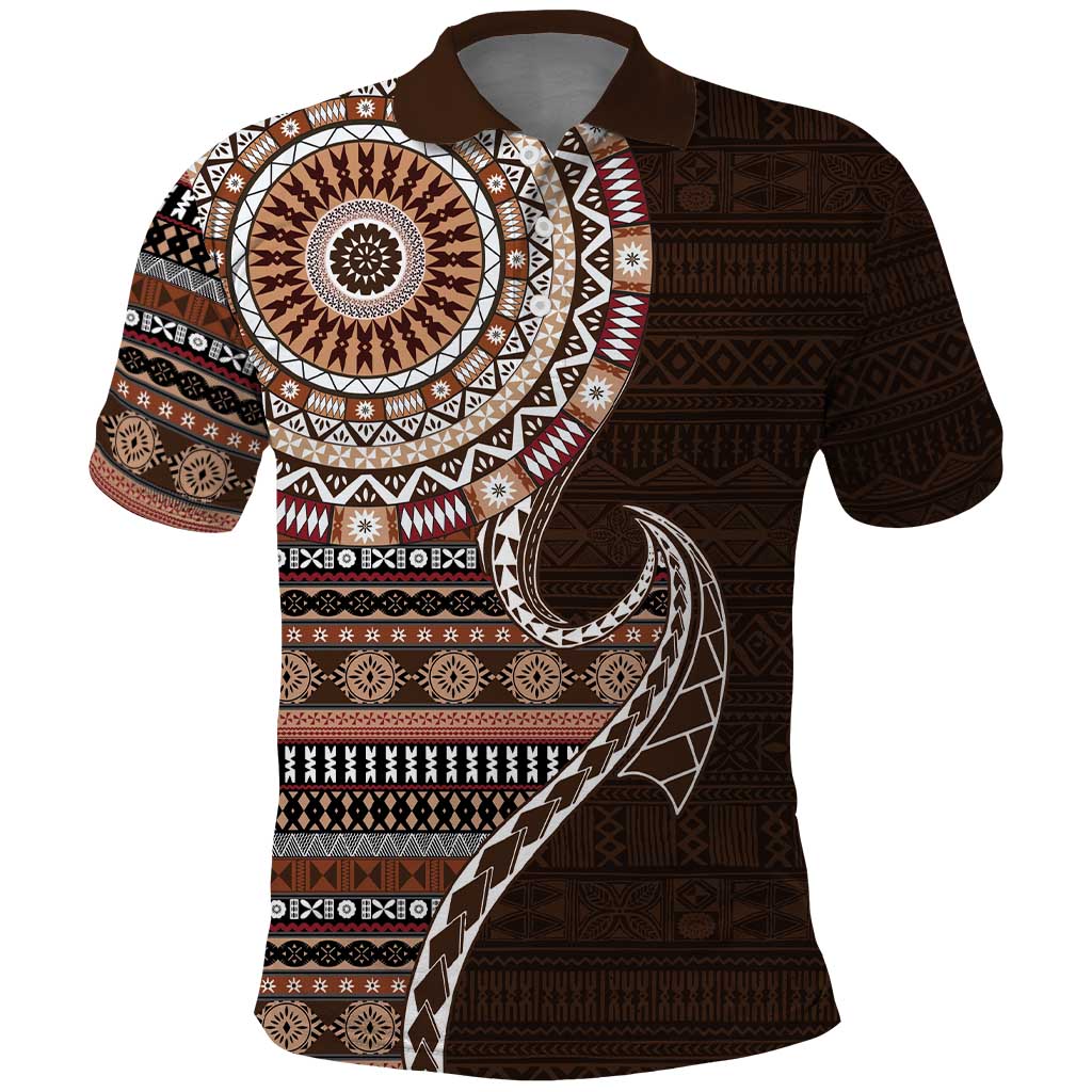 Fijian Masi Tribal Tattoos Art Pattern Polo Shirt Brown Color Half Style LT03 Brown - Polynesian Pride