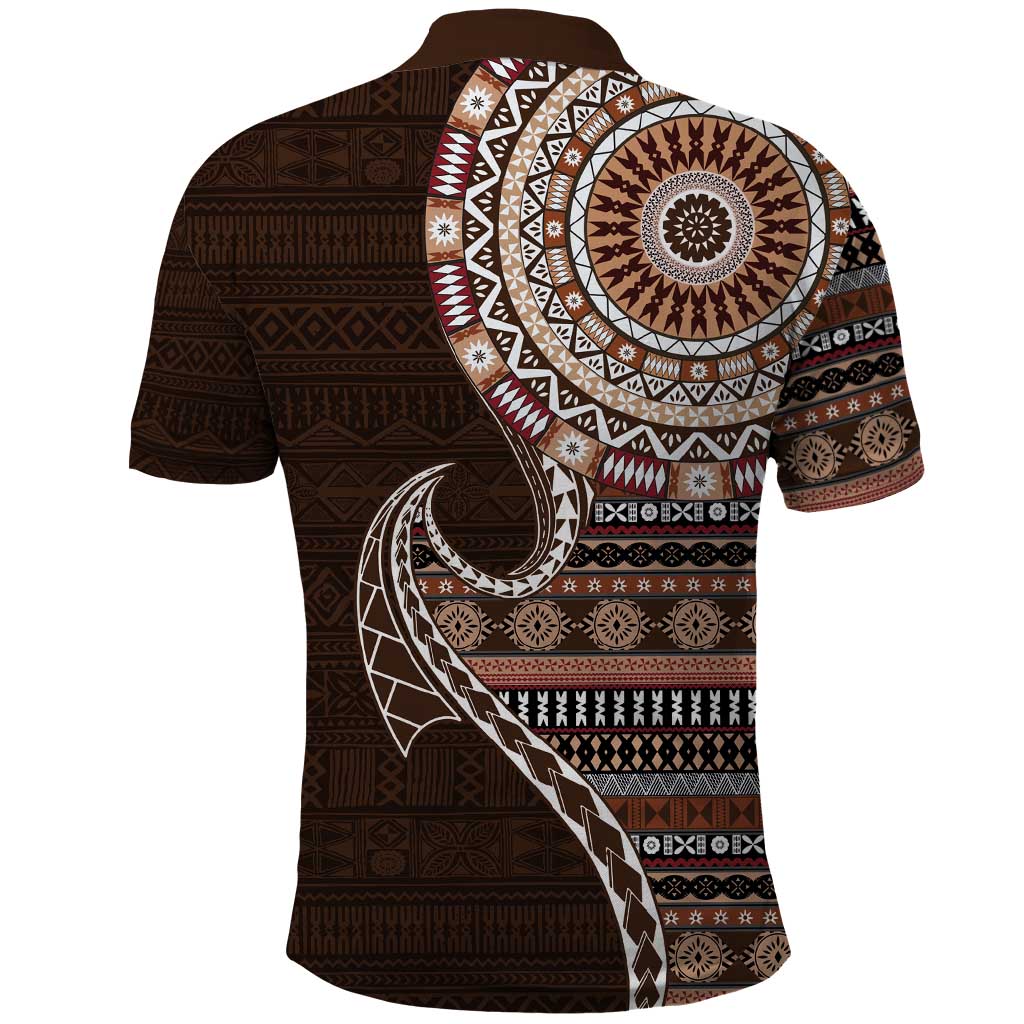 Fijian Masi Tribal Tattoos Art Pattern Polo Shirt Brown Color Half Style LT03 - Polynesian Pride