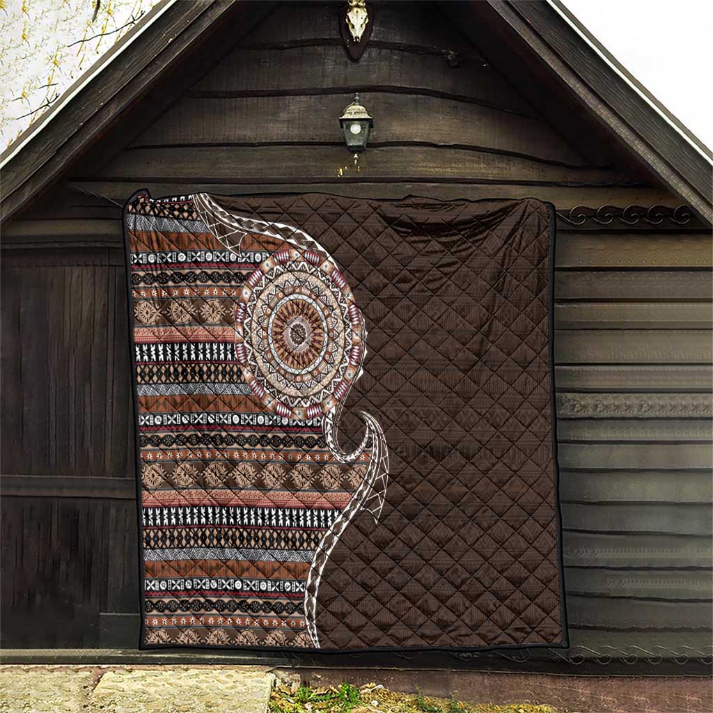 Fijian Masi Tribal Tattoos Art Pattern Quilt Brown Color Half Style - Polynesian Pride