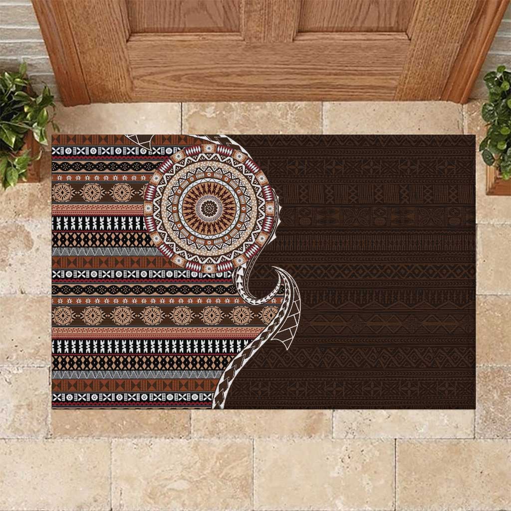 Fijian Masi Tribal Tattoos Art Pattern Rubber Doormat Brown Color Half Style LT03 Brown - Polynesian Pride