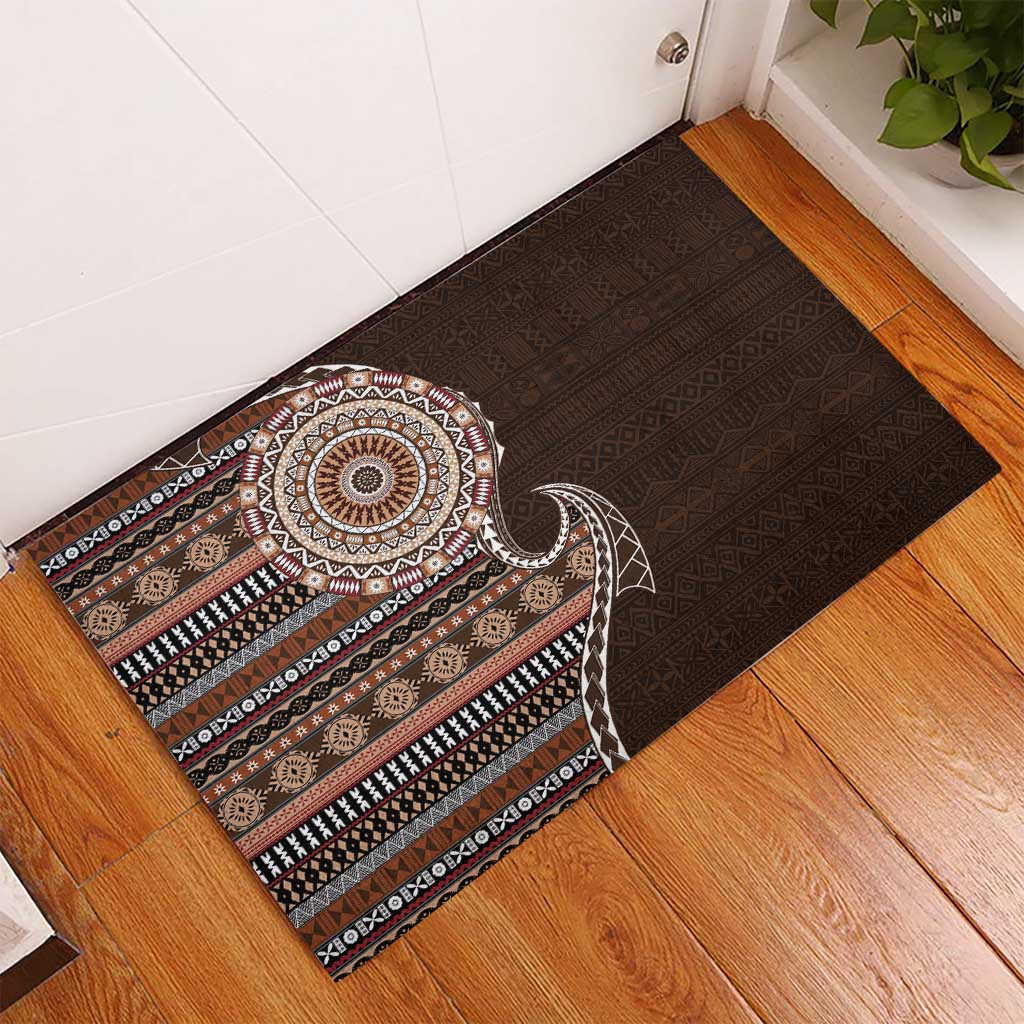 Fijian Masi Tribal Tattoos Art Pattern Rubber Doormat Brown Color Half Style LT03 - Polynesian Pride