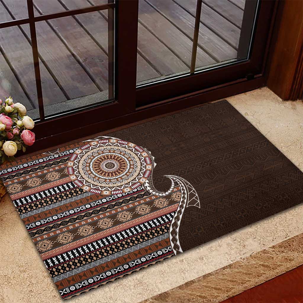 Fijian Masi Tribal Tattoos Art Pattern Rubber Doormat Brown Color Half Style LT03 - Polynesian Pride