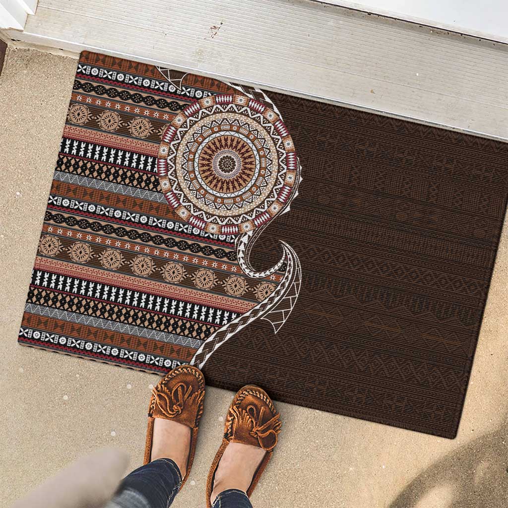 Fijian Masi Tribal Tattoos Art Pattern Rubber Doormat Brown Color Half Style LT03 - Polynesian Pride