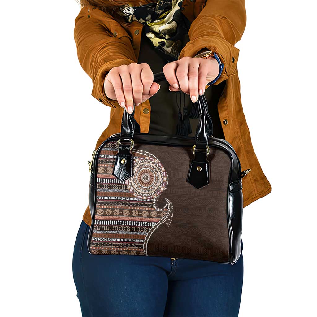 Fijian Masi Tribal Tattoos Art Pattern Shoulder Handbag Brown Color Half Style - Polynesian Pride