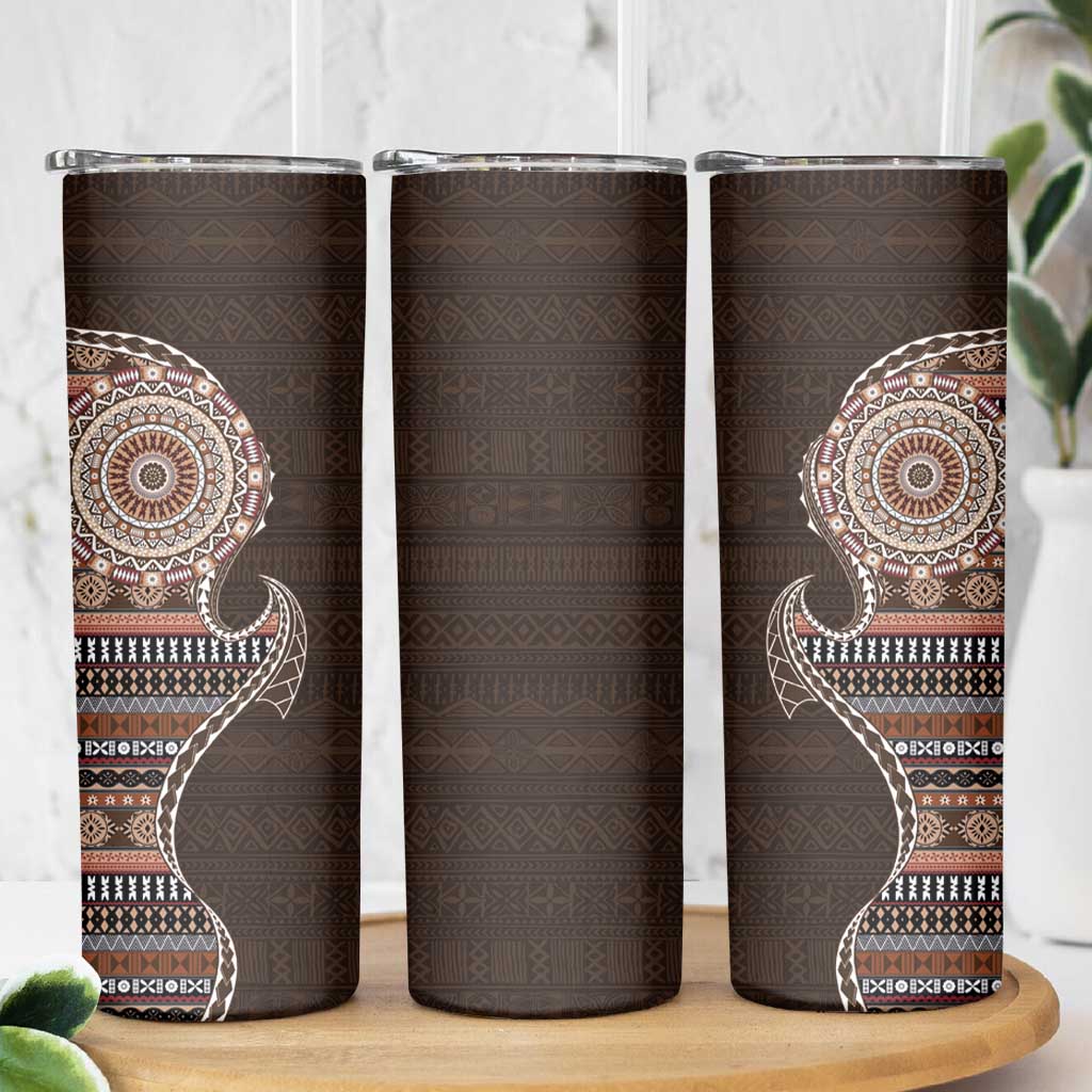 Fijian Masi Tribal Tattoos Art Pattern Skinny Tumbler Brown Color Half Style - Polynesian Pride