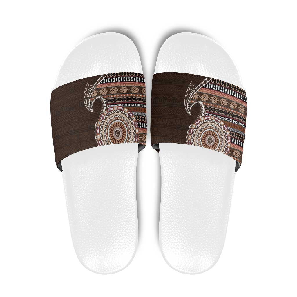 Fijian Masi Tribal Tattoos Art Pattern Slide Sandals Brown Color Half Style - Polynesian Pride