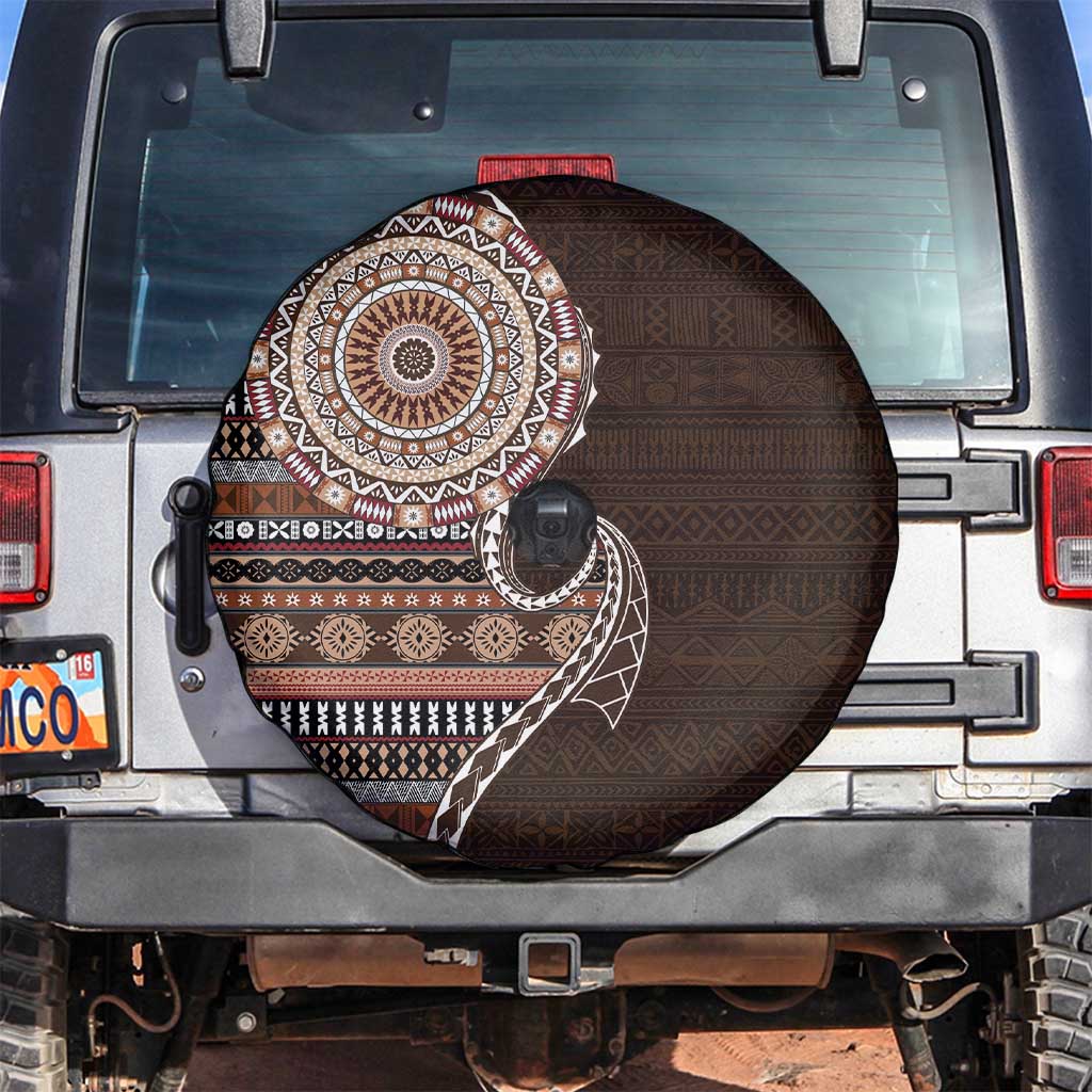 Fijian Masi Tribal Tattoos Art Pattern Spare Tire Cover Brown Color Half Style - Polynesian Pride