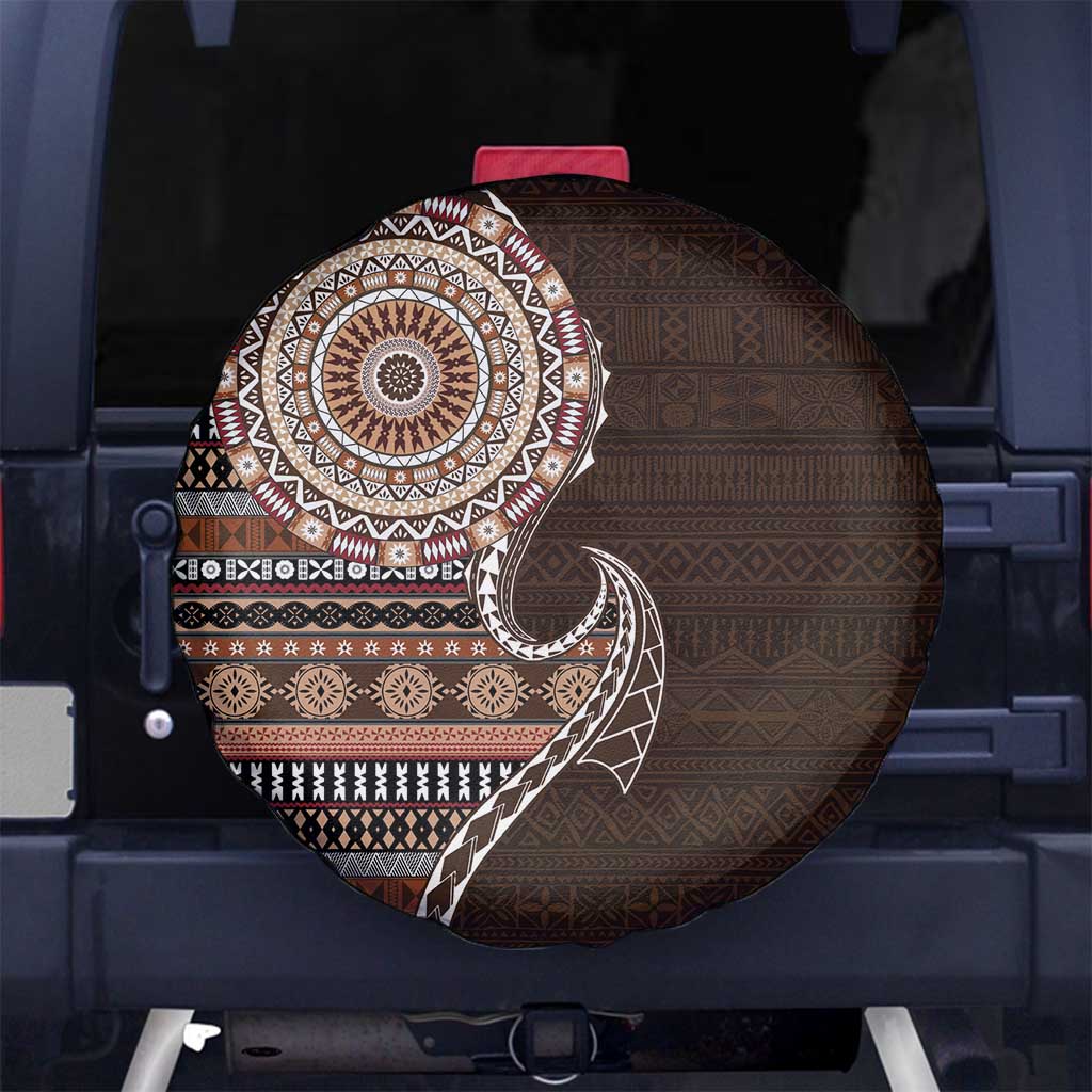 Fijian Masi Tribal Tattoos Art Pattern Spare Tire Cover Brown Color Half Style - Polynesian Pride
