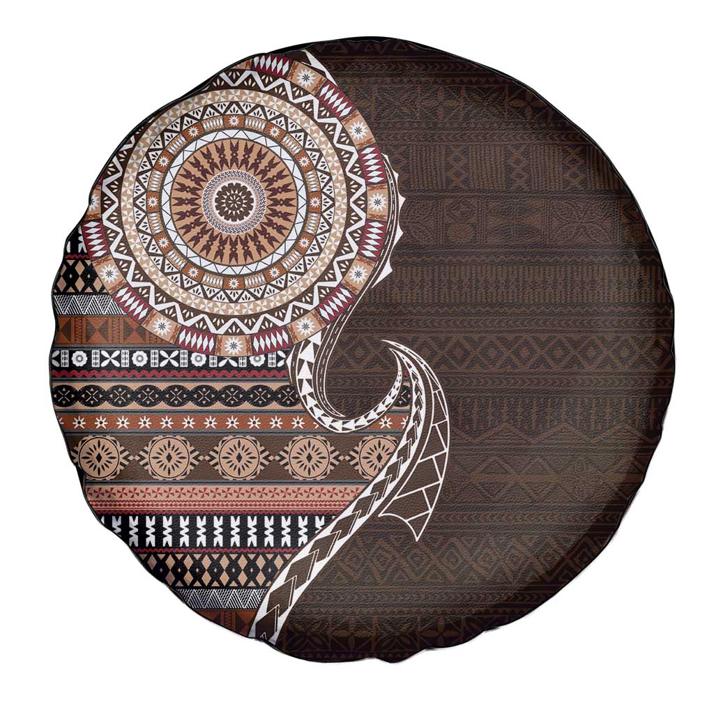 Fijian Masi Tribal Tattoos Art Pattern Spare Tire Cover Brown Color Half Style - Polynesian Pride