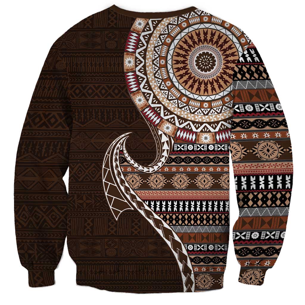 Fijian Masi Tribal Tattoos Art Pattern Sweatshirt Brown Color Half Style LT03 - Polynesian Pride