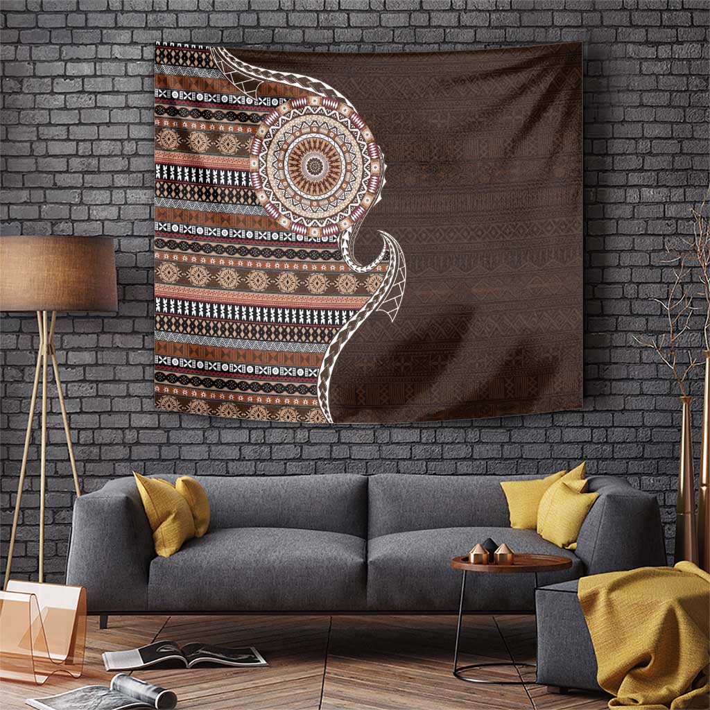 Fijian Masi Tribal Tattoos Art Pattern Tapestry Brown Color Half Style LT03 Brown - Polynesian Pride