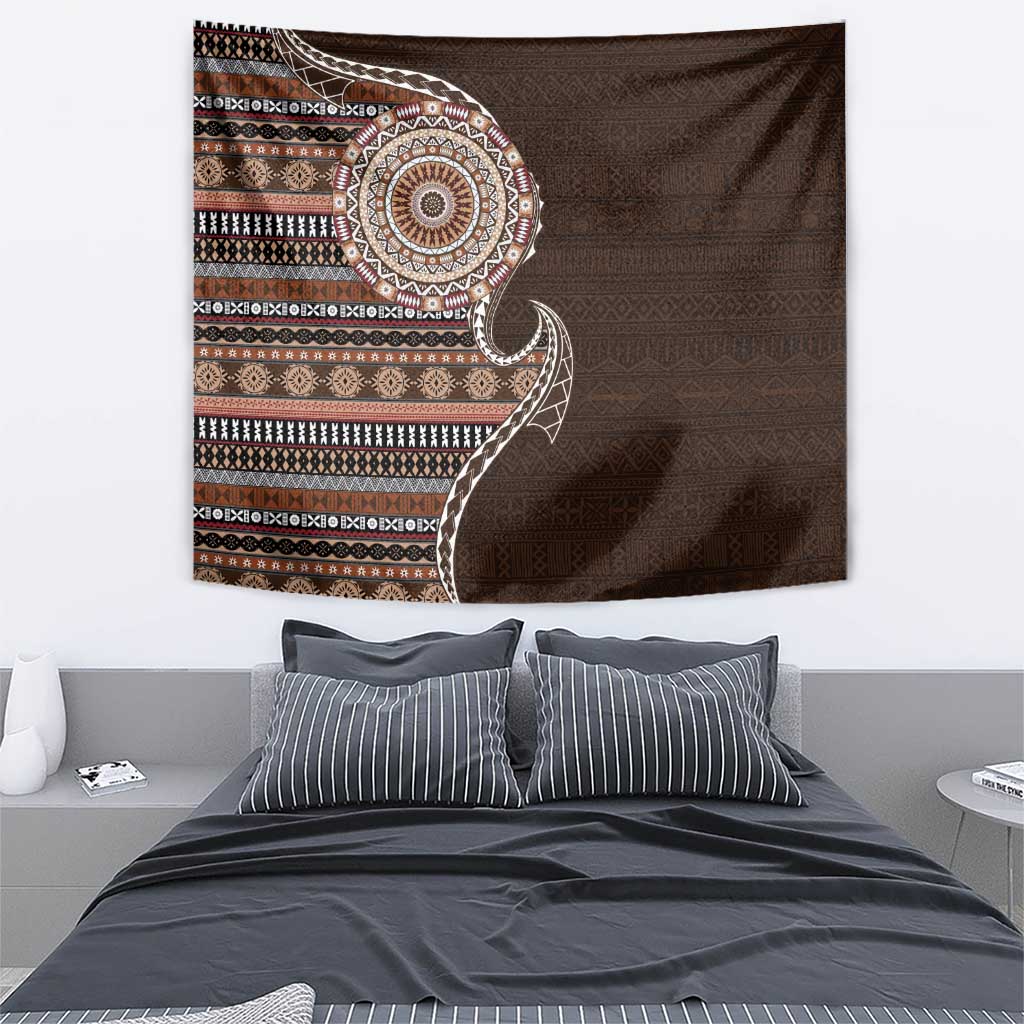 Fijian Masi Tribal Tattoos Art Pattern Tapestry Brown Color Half Style LT03 - Polynesian Pride