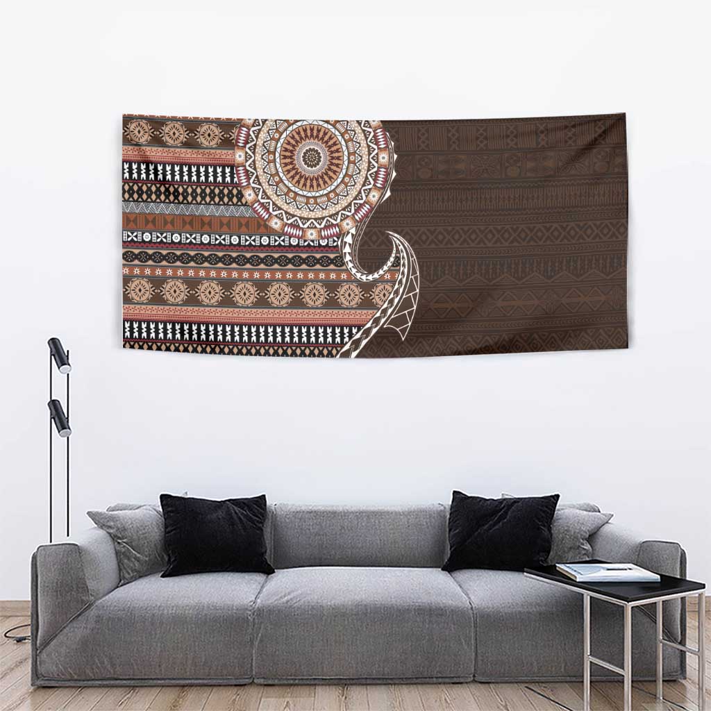 Fijian Masi Tribal Tattoos Art Pattern Tapestry Brown Color Half Style LT03 - Polynesian Pride