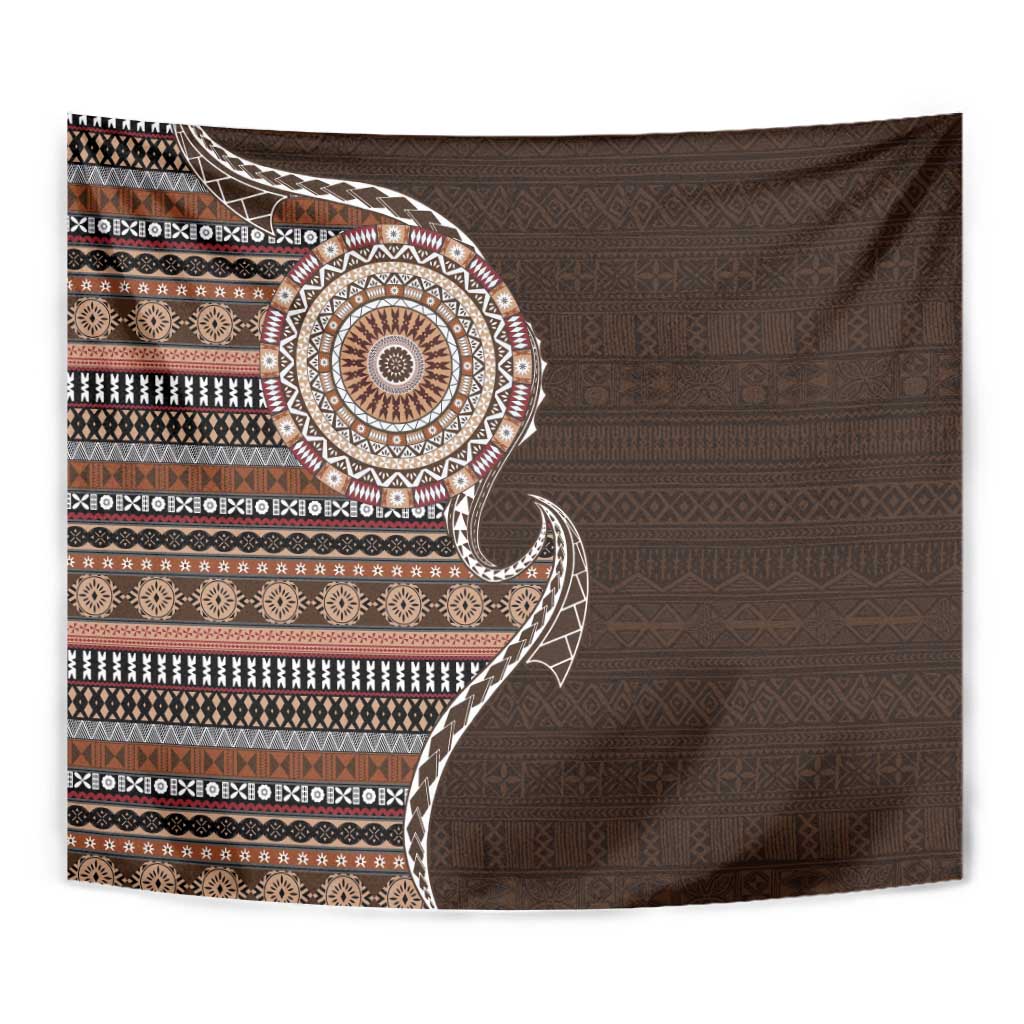 Fijian Masi Tribal Tattoos Art Pattern Tapestry Brown Color Half Style LT03 - Polynesian Pride