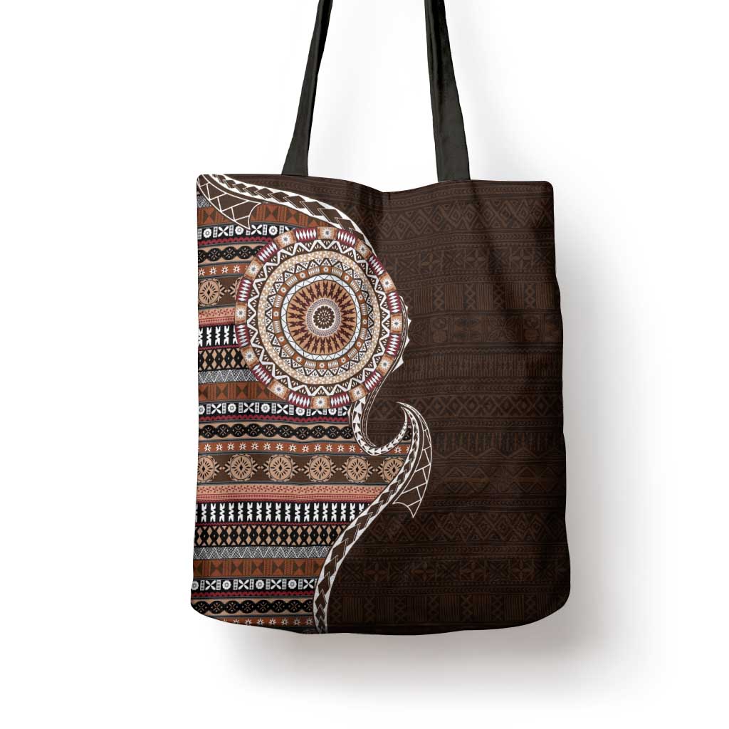Fijian Masi Tribal Tattoos Art Pattern Tote Bag Brown Color Half Style - Polynesian Pride