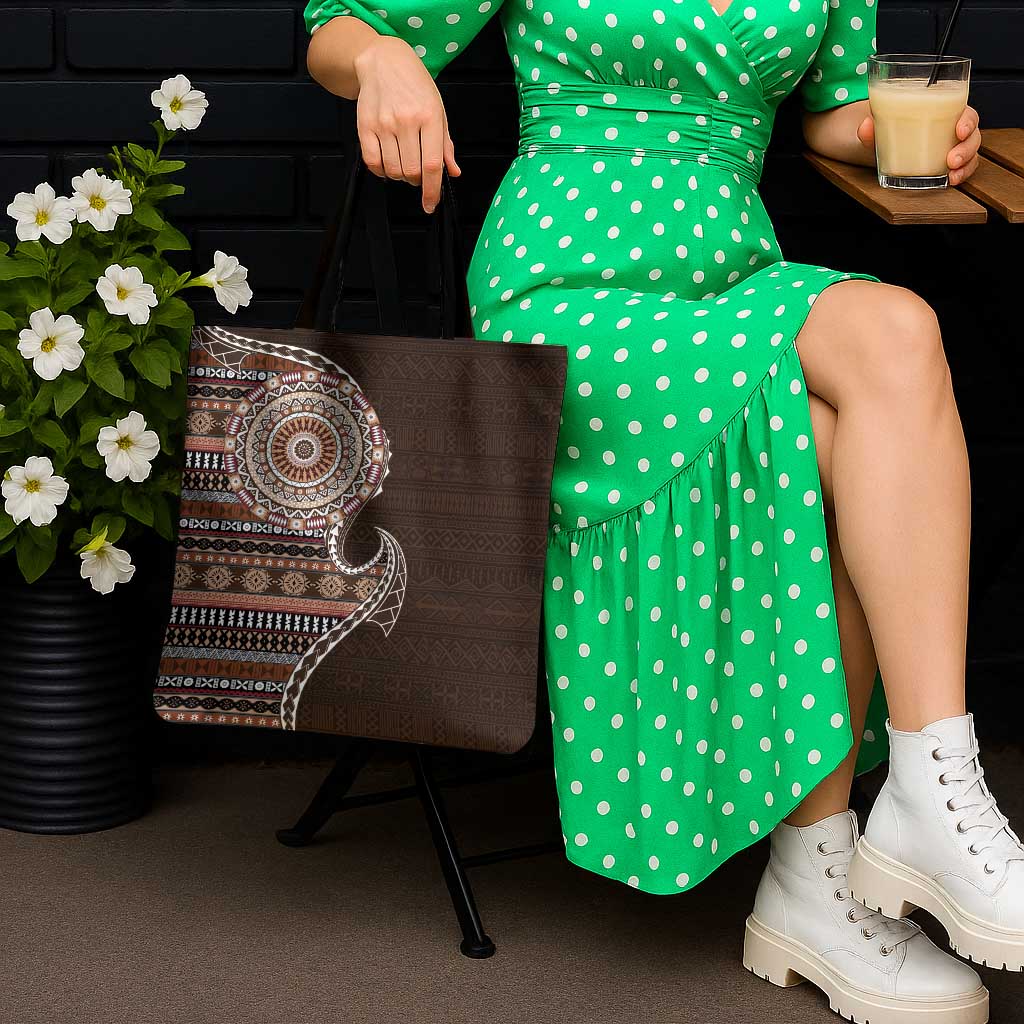 Fijian Masi Tribal Tattoos Art Pattern Tote Bag Brown Color Half Style - Polynesian Pride