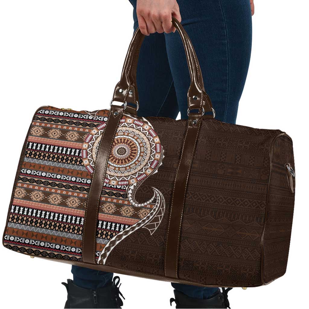 Fijian Masi Tribal Tattoos Art Pattern Travel Bag Brown Color Half Style - Polynesian Pride