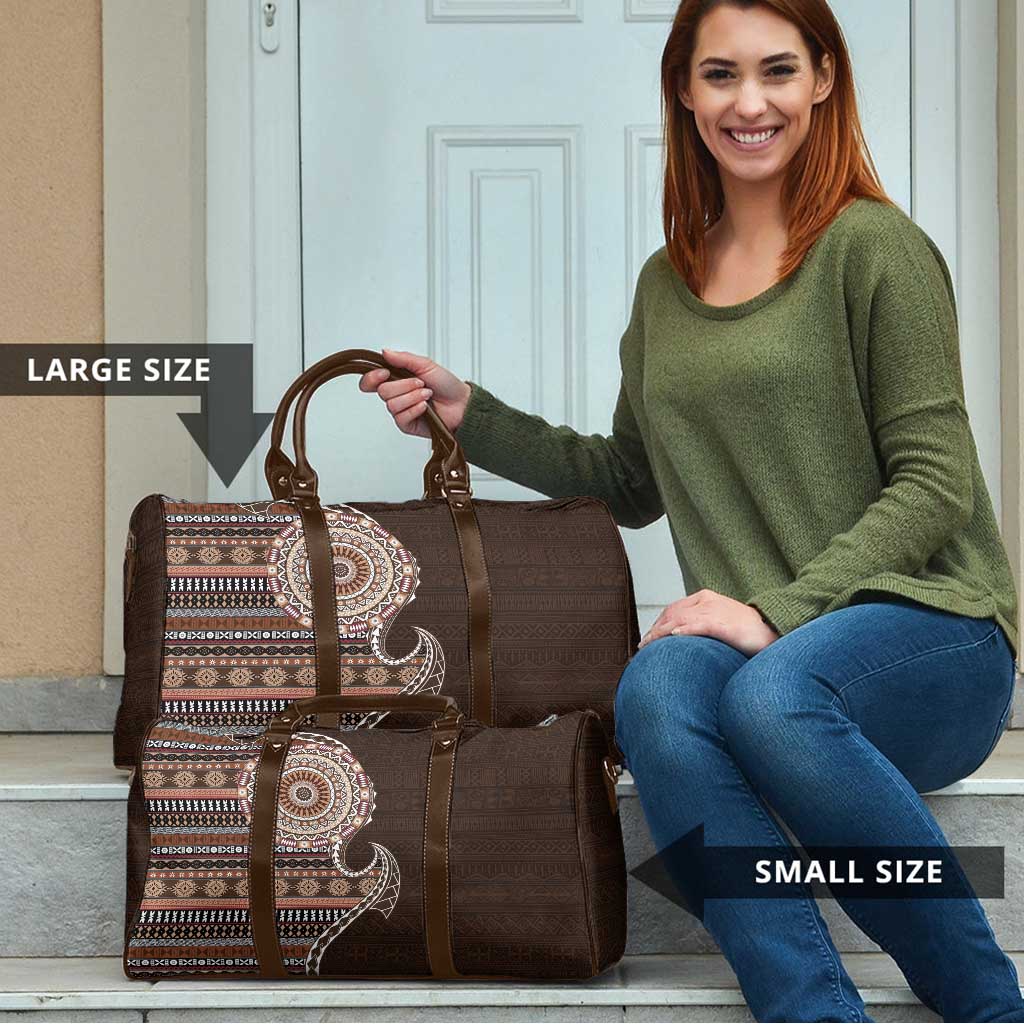 Fijian Masi Tribal Tattoos Art Pattern Travel Bag Brown Color Half Style - Polynesian Pride