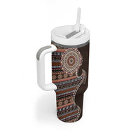 Fijian Masi Tribal Tattoos Art Pattern Tumbler With Handle Brown Color Half Style - Polynesian Pride