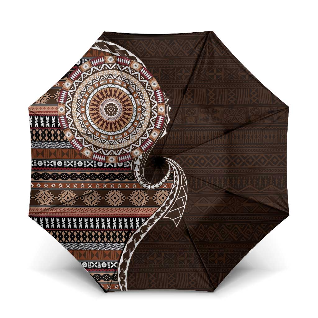Fijian Masi Tribal Tattoos Art Pattern Umbrella Brown Color Half Style - Polynesian Pride