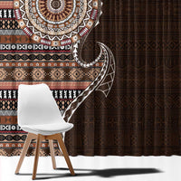 Fijian Masi Tribal Tattoos Art Pattern Window Curtain Brown Color Half Style - Polynesian Pride