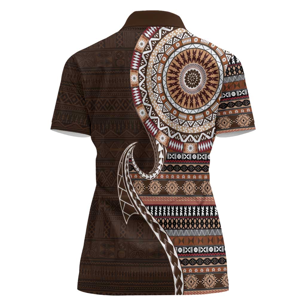 Fijian Masi Tribal Tattoos Art Pattern Women Polo Shirt Brown Color Half Style - Polynesian Pride