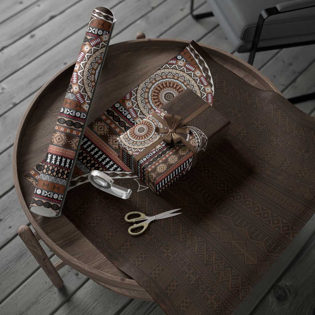 Fijian Masi Tribal Tattoos Art Pattern Wrapping Paper Brown Color Half Style - Polynesian Pride